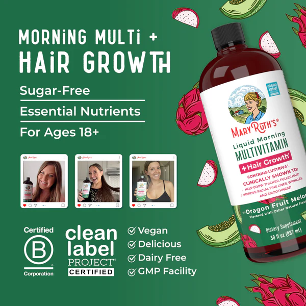 Liquid Morning Multivitamin + Hair Growth (Dragon Fruit Melon)
