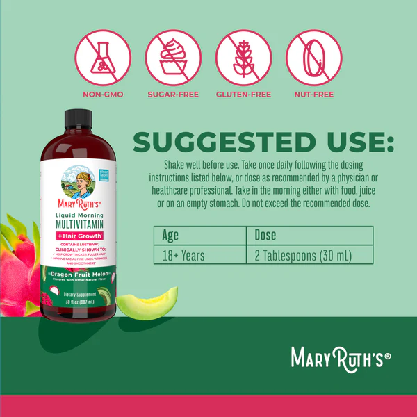 Liquid Morning Multivitamin + Hair Growth (Dragon Fruit Melon)